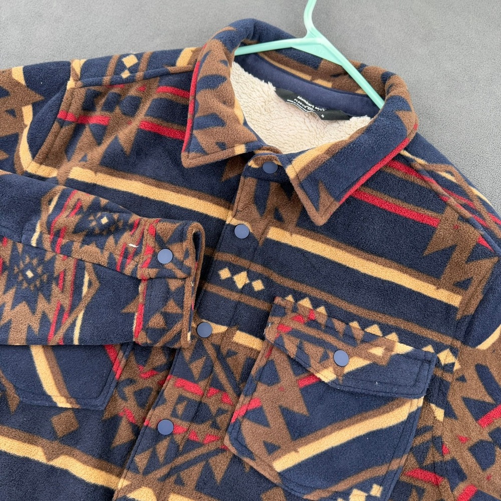 Members Mark Mens Fleece Shacket Navy Blue Southwestern Sherpa Lined Medium NWT